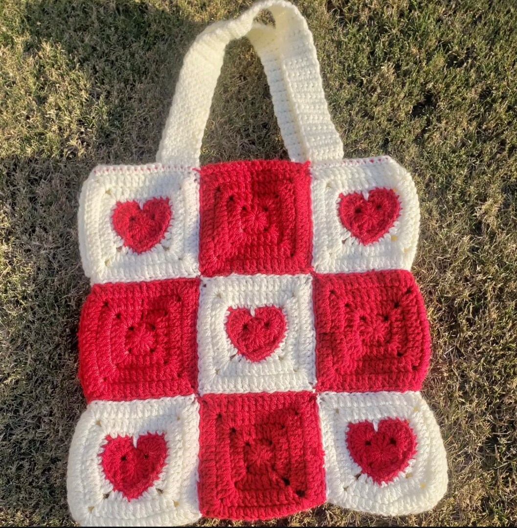 Vintage Crochet heart granny square tote bag MakerPlace by Michaels